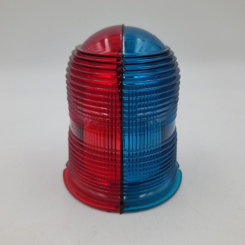 Vintage Red Blue Split Glass Beacon Lens Emergency Light Dome 5 Inch